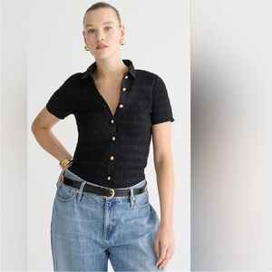 J.‎ Crew Smocked button-up shirt in cotton-blend voile Black size Medium